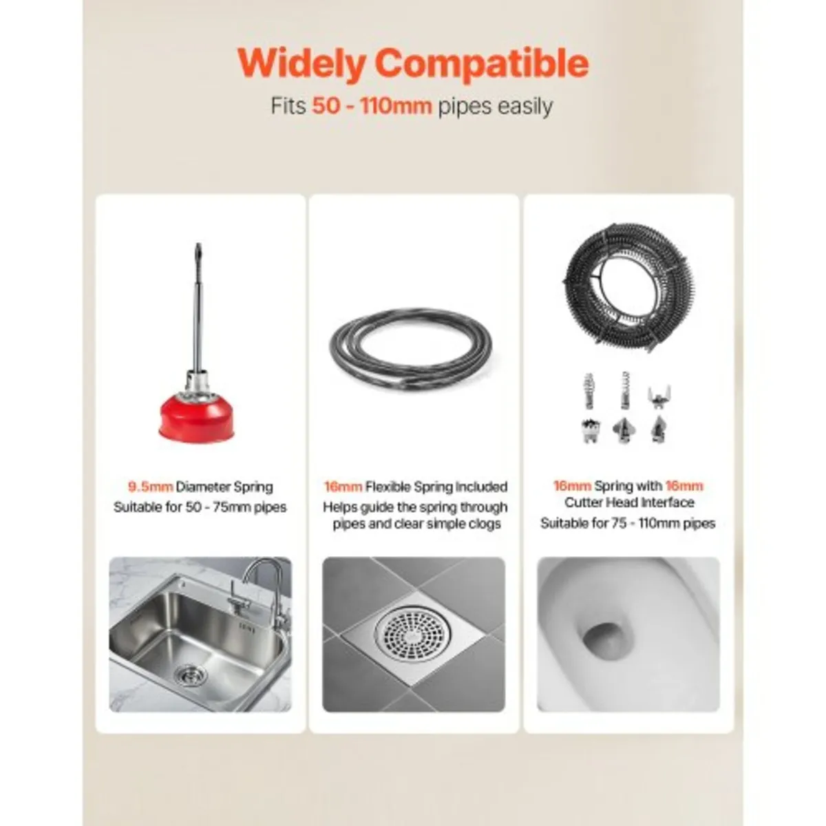 Drain Cleaner Machine, 390W 1400RPM Electric Pipe - Image 3