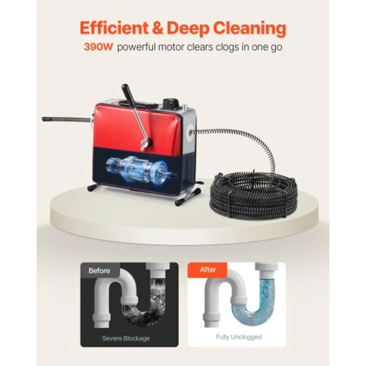 Drain Cleaner Machine, 390W 1400RPM Electric Pipe - Image 4