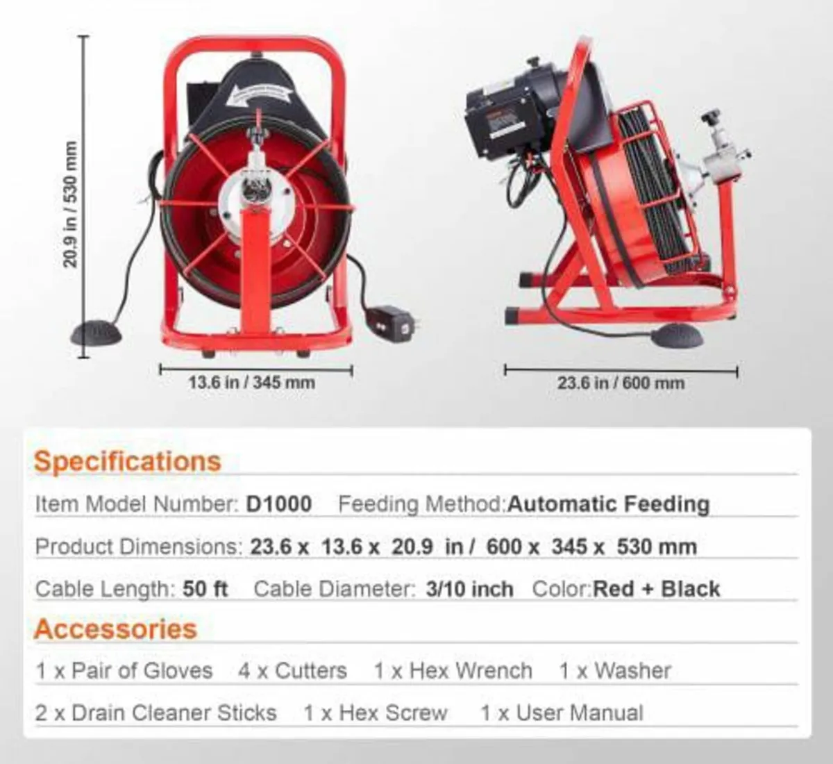 Cleaner Machine Electric Drain Auger 1524 cm x 0.9 - Image 4