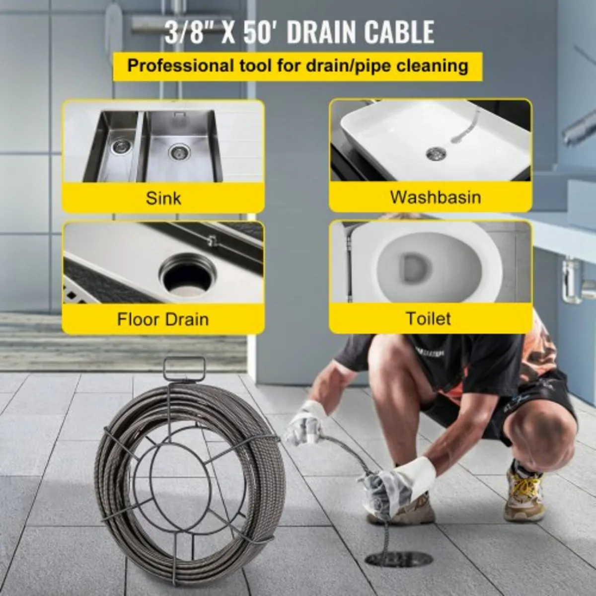 Drain Cleaning Cable 1524 cm x 1.0 cm Solid Core C - Image 2
