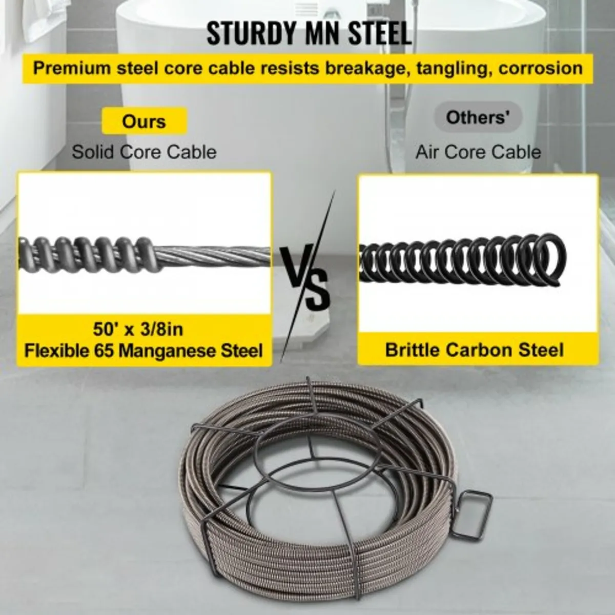 Drain Cleaning Cable 1524 cm x 1.0 cm Solid Core C - Image 3