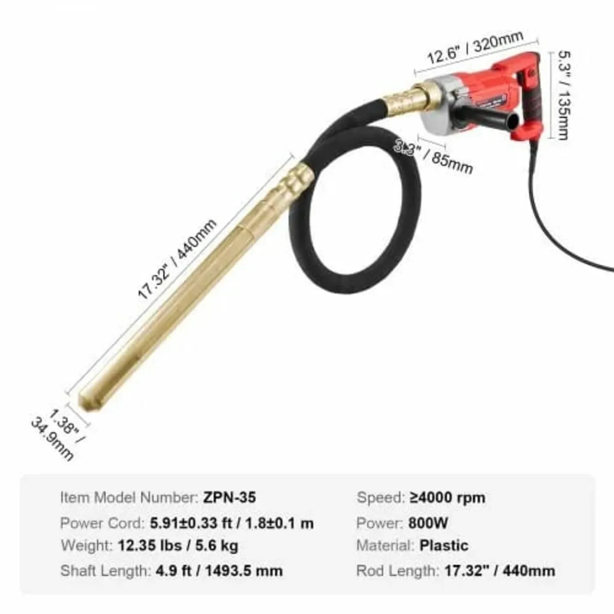 Handheld Concrete Vibrator, 800W Electric Vibrator - Image 2