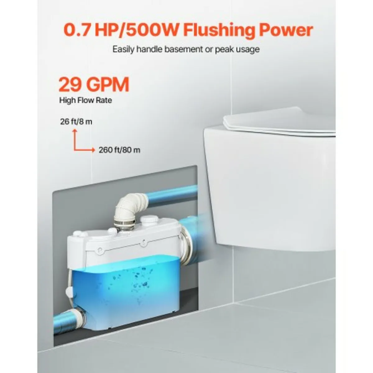 Macerator Pump, 500W, 6600 L/h Flow, 26.2 ft/8 m H - Image 2