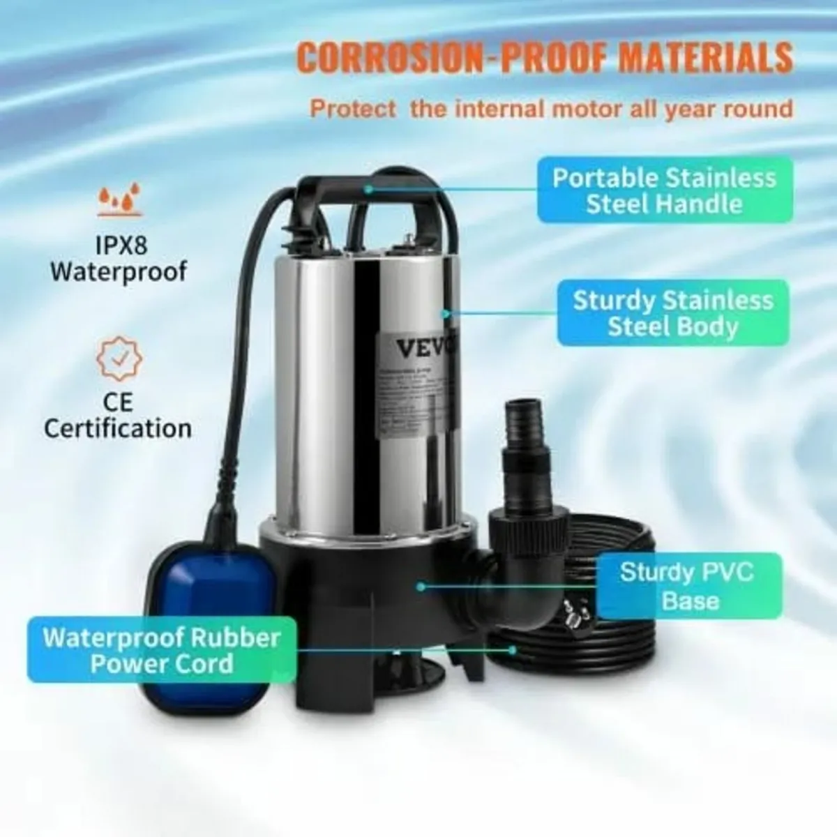 Submersible Water Pump, 1100W 20000L/H, with 10 m - Image 2