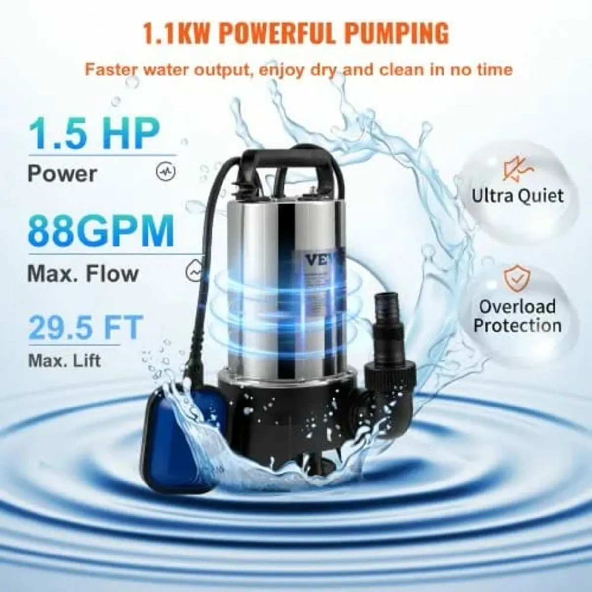 Submersible Water Pump, 1100W 20000L/H, with 10 m - Image 4