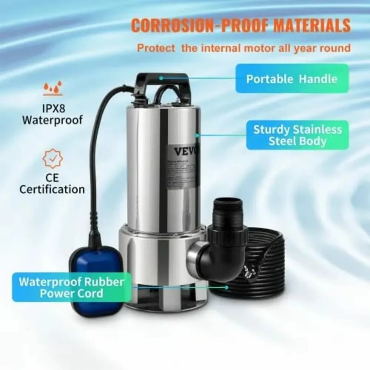 Submersible Water Pump, 1300W 20000L/H, with 10 m - Image 4
