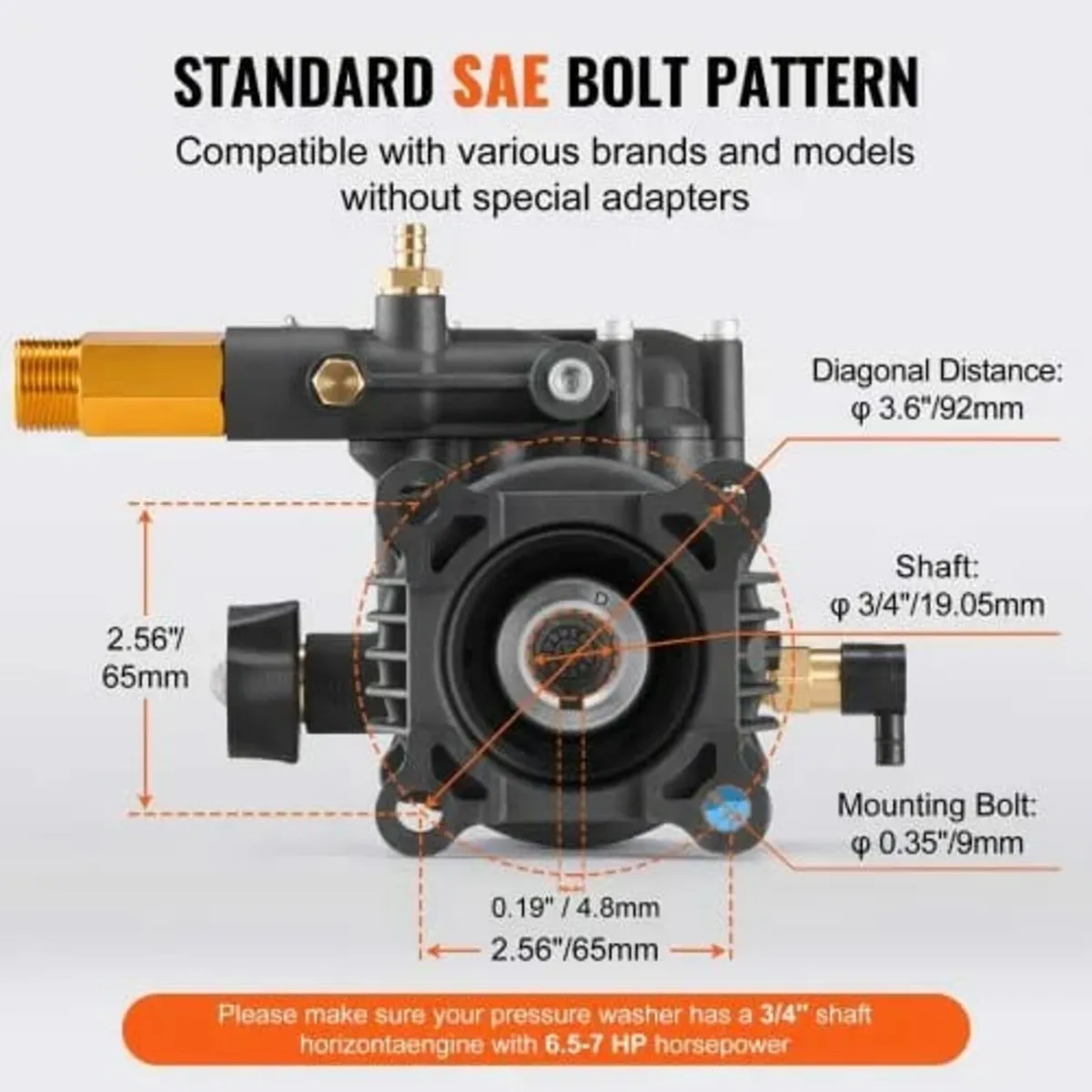 Pressure Washer Pump, 19mm(3/4") Shaft Horizontal, - Image 2