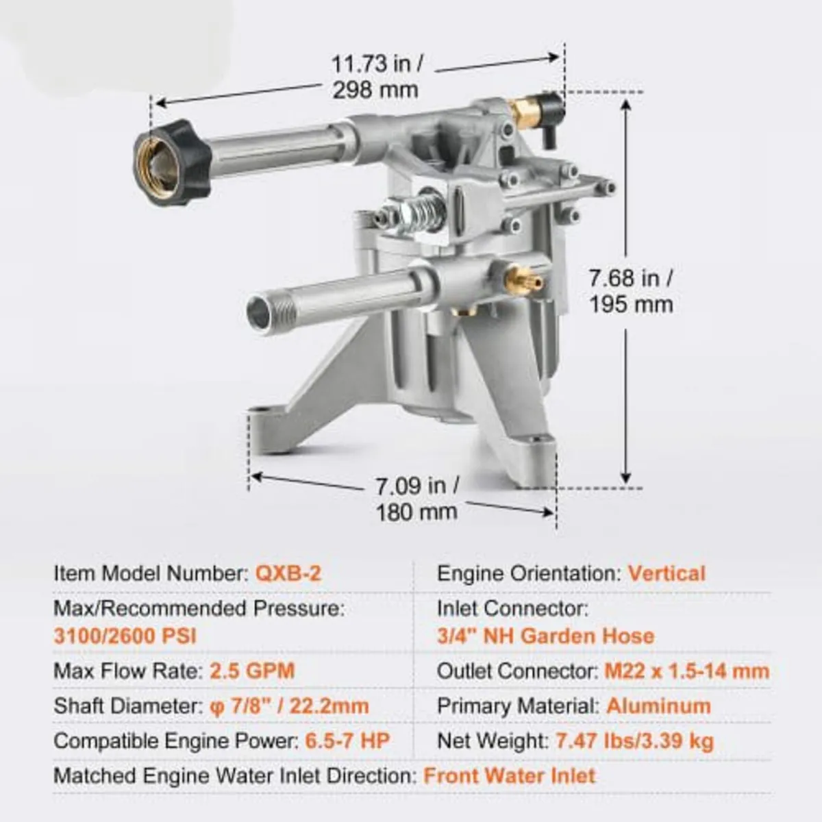 Pressure Washer Pump, 22mm(7/8") Shaft Vertical, 2 - Image 2