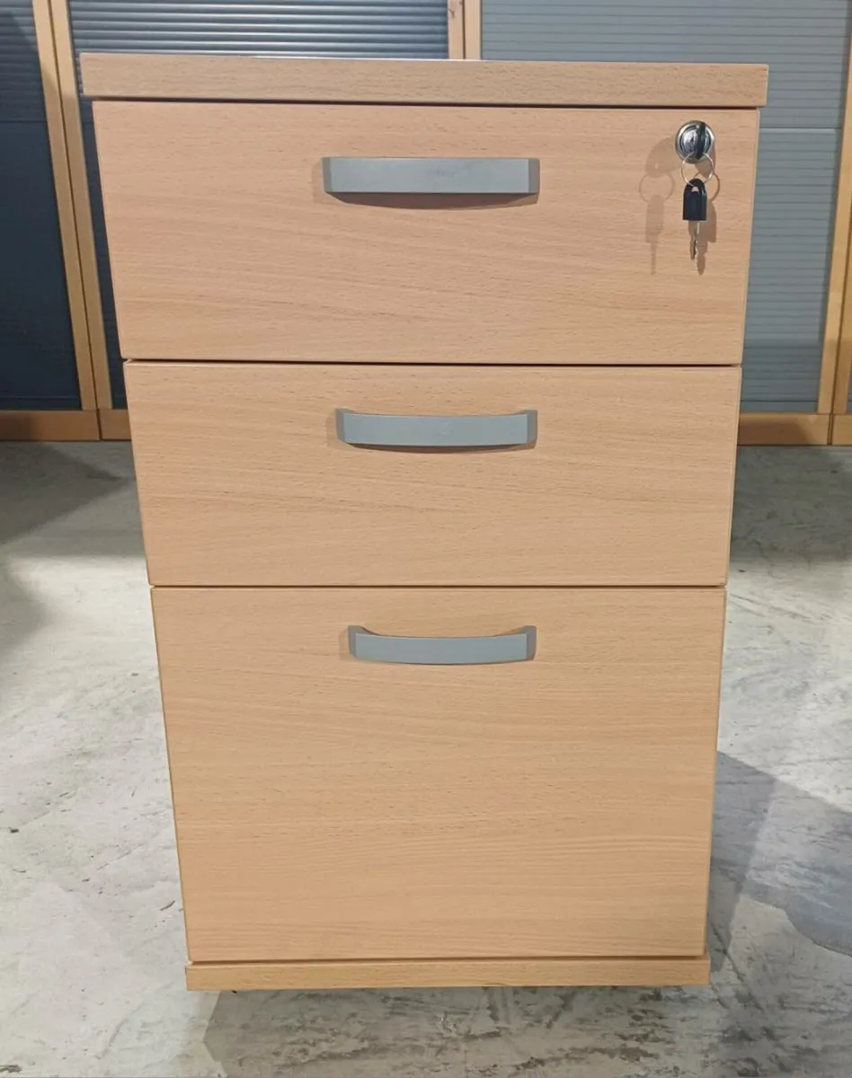 Beech Pedestal Locker 3 Drawer Square Handles - Image 1