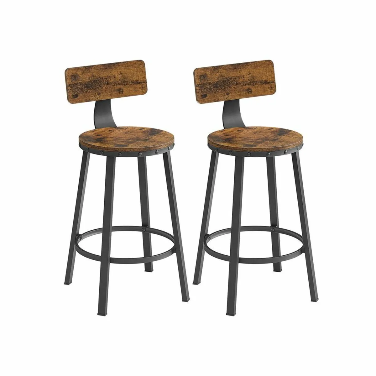Industrial Bar Stools Set of 2 Vintage Brown and B - Image 1