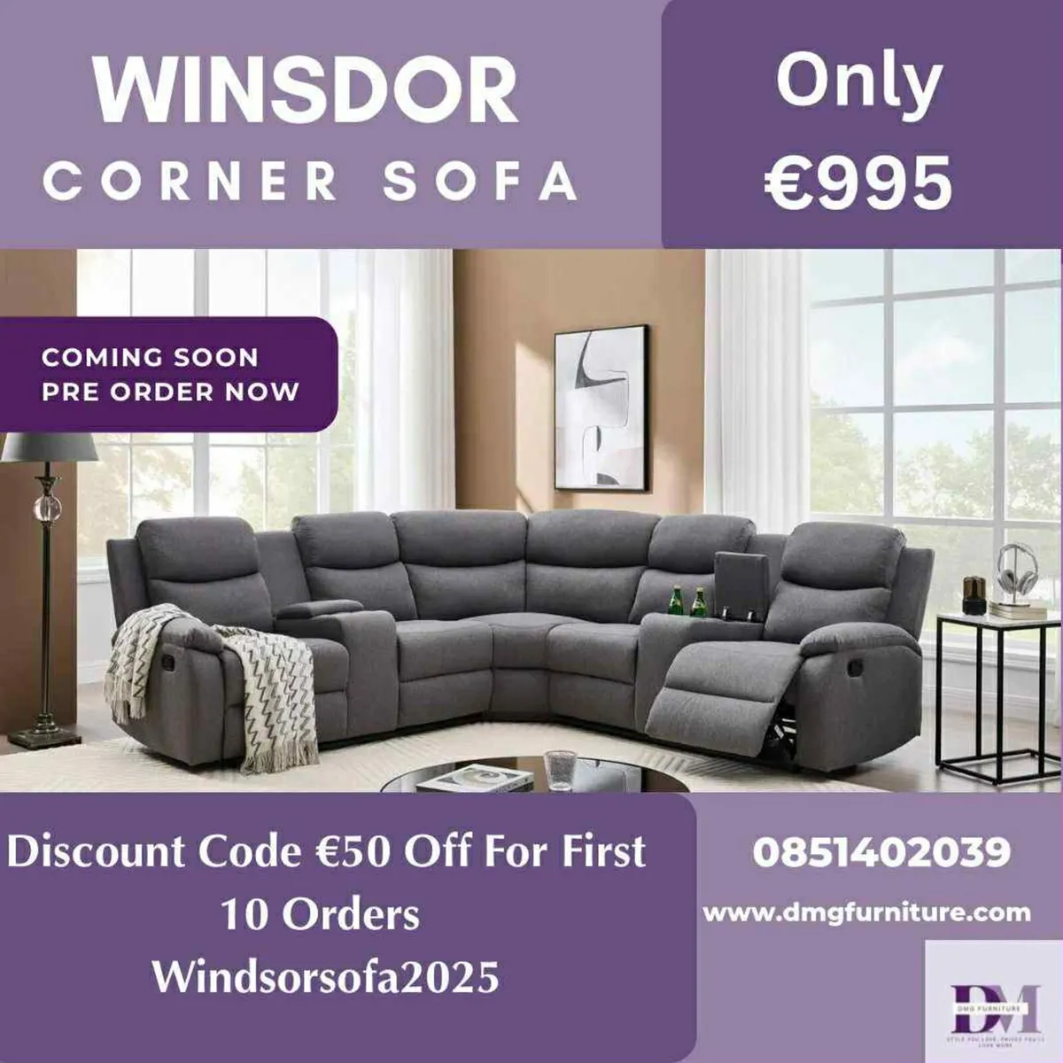 New Windsor Grey Fabric Corner Sofa On Sale