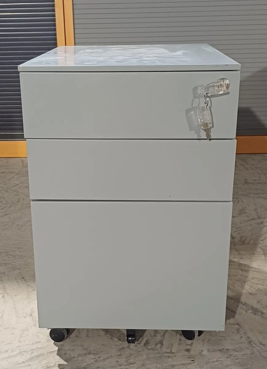 Goose Wing Grey Steel 3 Drawer Pedestal Locker - Image 1