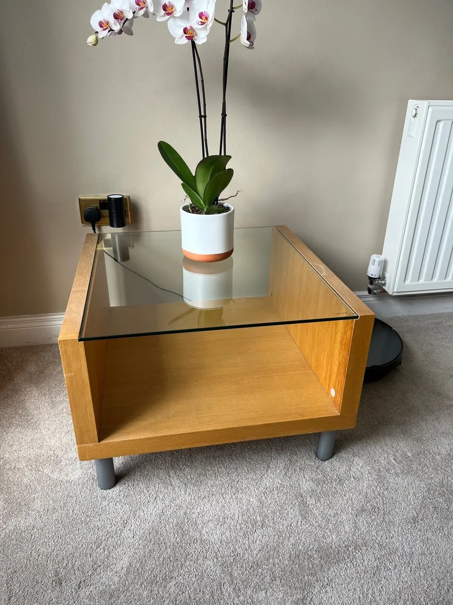 Side tables-glass & wood (2 tables) - Image 1
