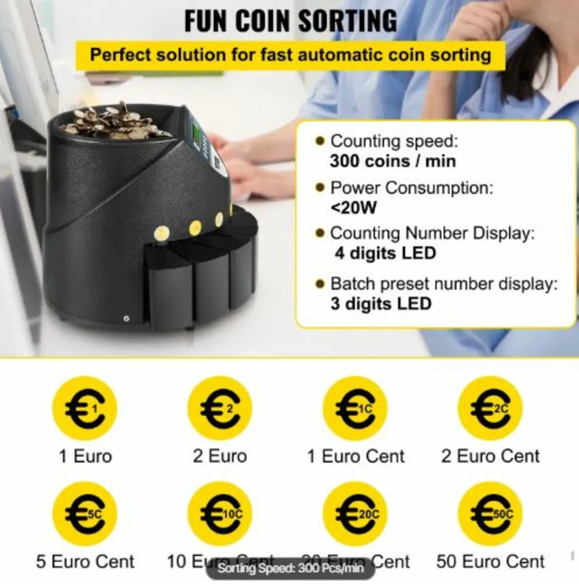 Euro Coin Counter Sorter 500-1000Coins Electronic - Image 2