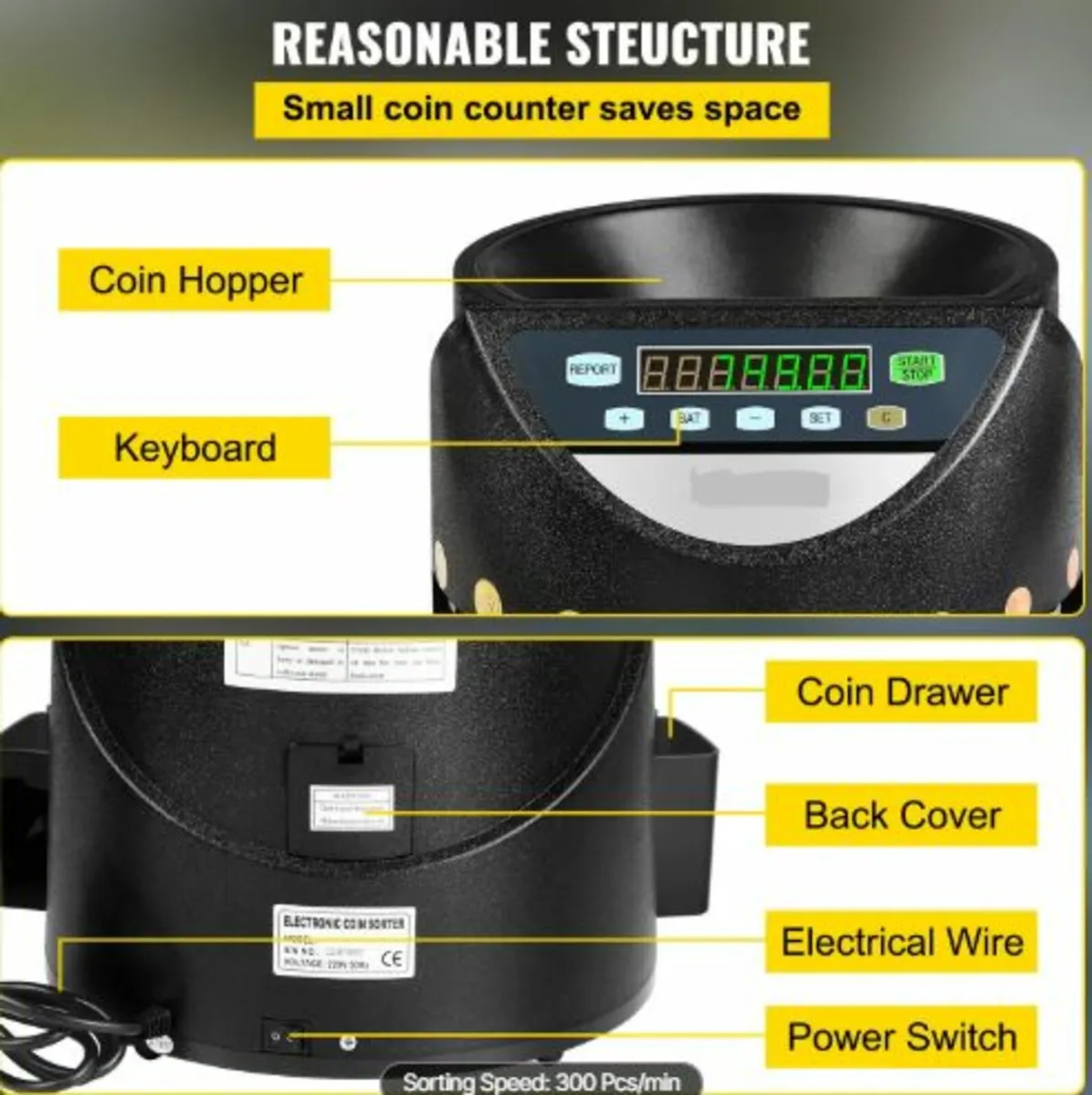 Euro Coin Counter Sorter 500-1000Coins Electronic - Image 4