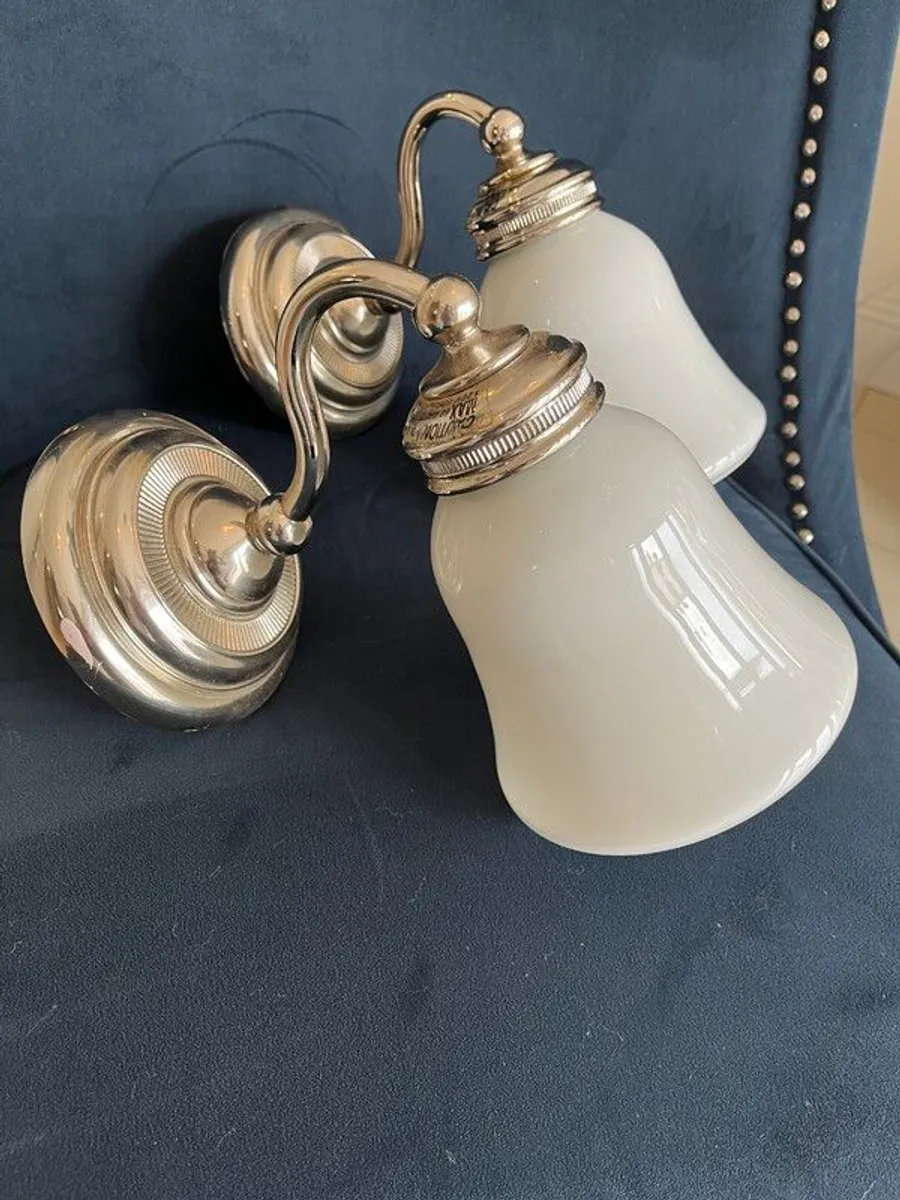 Pair of Classic Wall Light - Brushed Nickel with Opal Glass Shades - Image 1