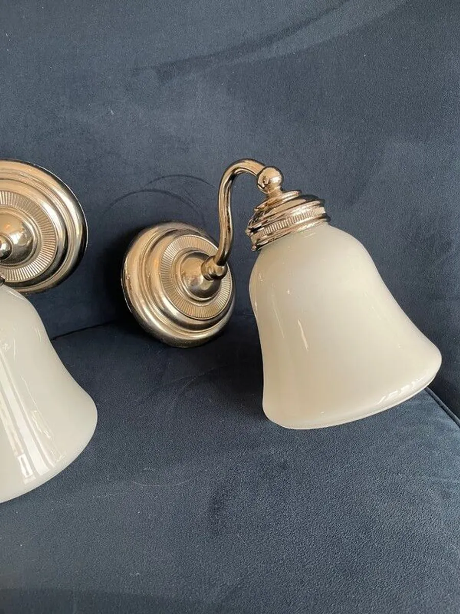 Pair of Classic Wall Light - Brushed Nickel with Opal Glass Shades - Image 2