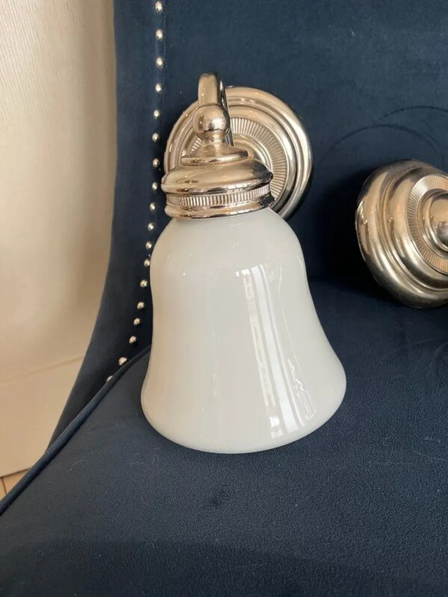 Pair of Classic Wall Light - Brushed Nickel with Opal Glass Shades - Image 3
