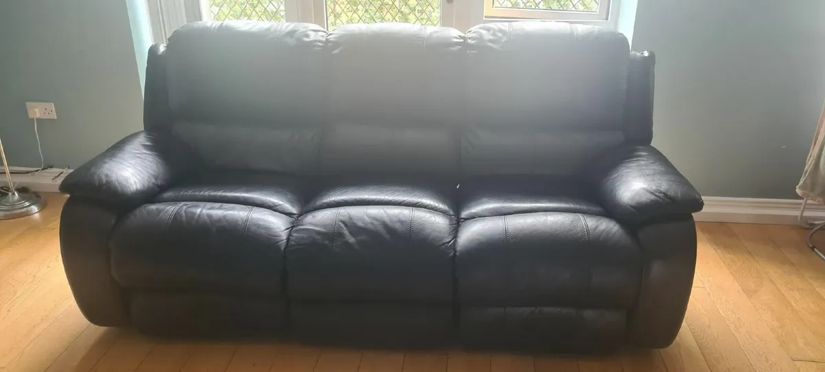 Reclining 3 Seater Black  Leather Sofa - Image 1