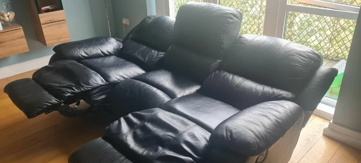 Reclining 3 Seater Black  Leather Sofa - Image 2