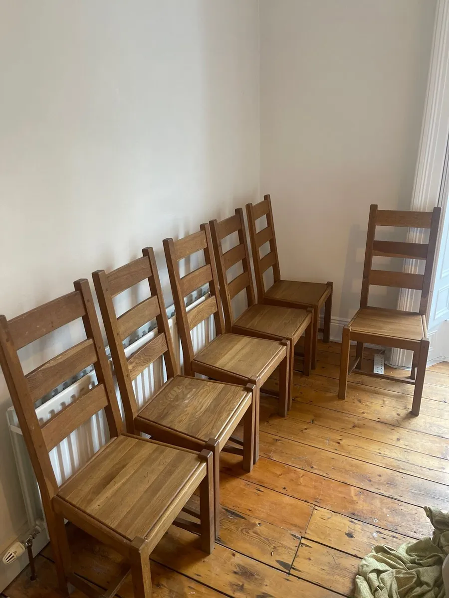 Solid oak dining room chairs (6) - Image 1