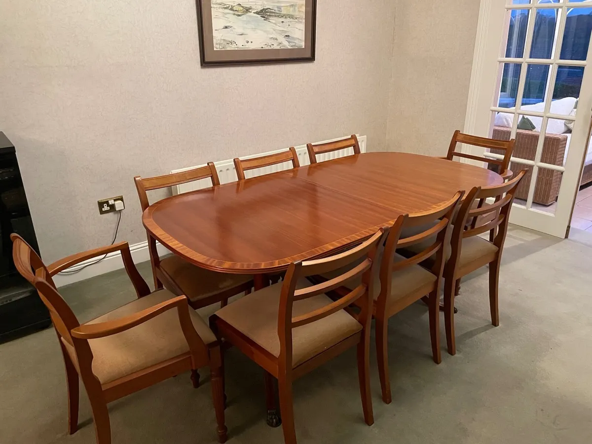 Mid century 8-seater dining table and chair set - Image 1