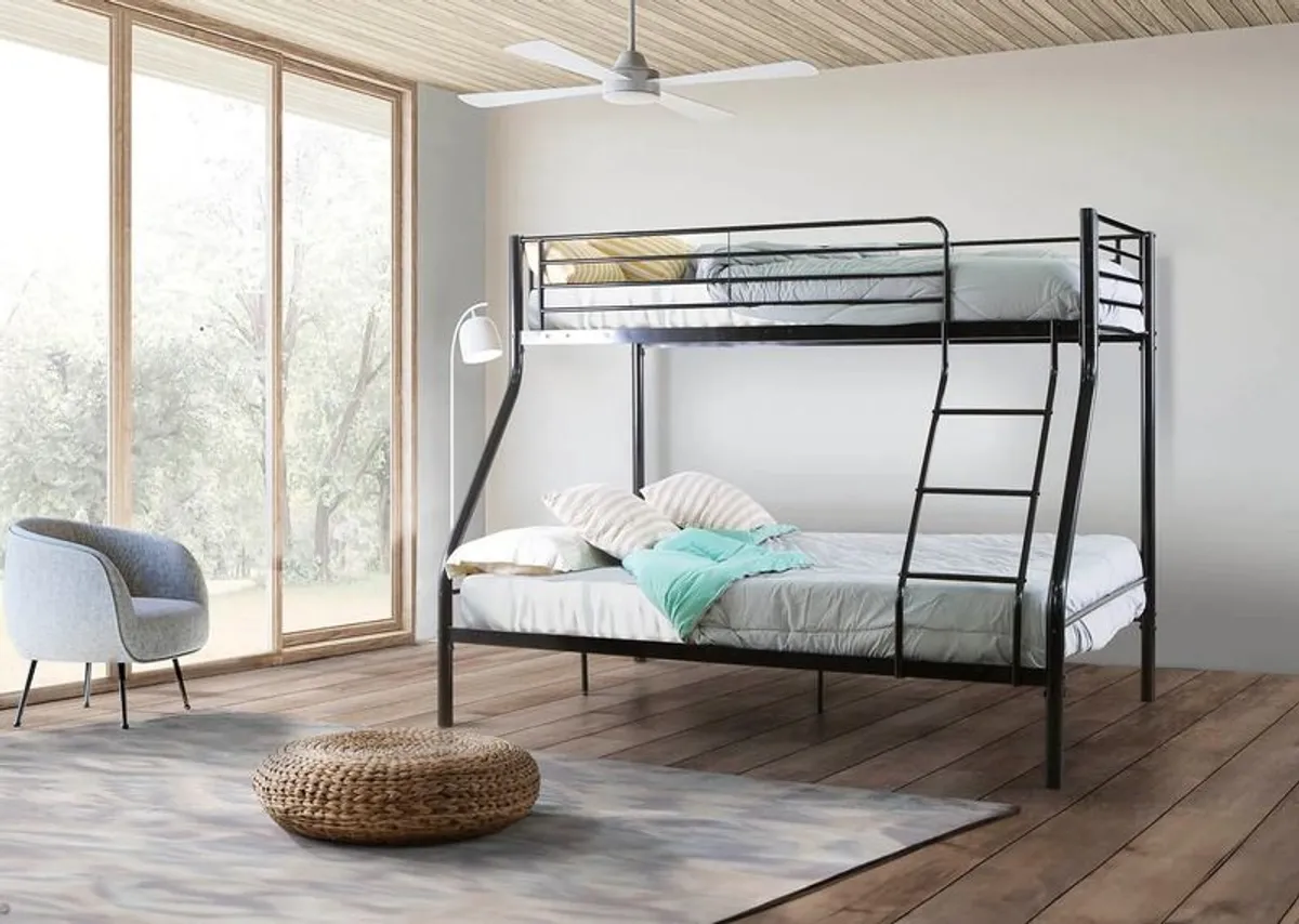 Black Double Metal Bunk Bed Sturdy Frame - Image 2