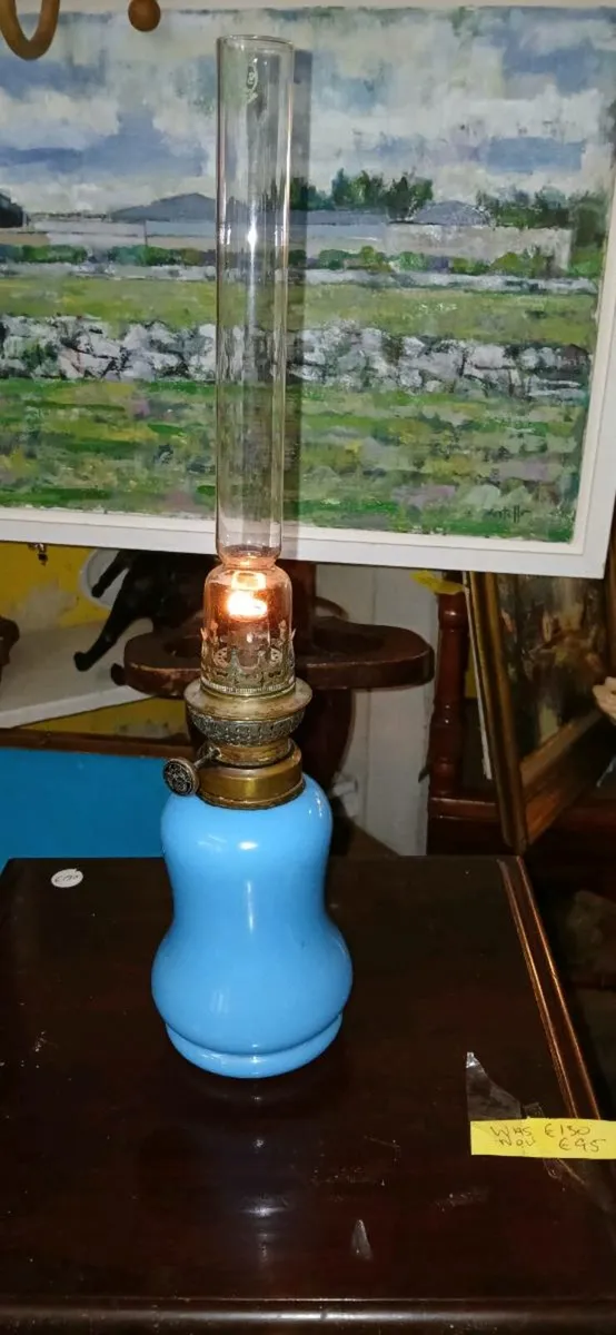 Blue milk glass Oil Lamp - Image 1