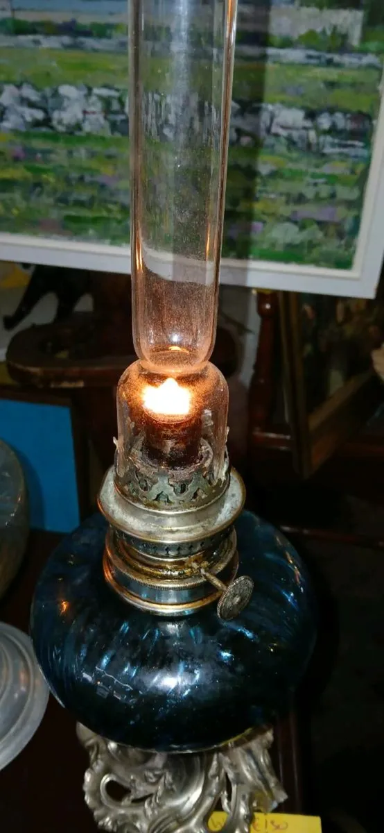 Blue milk glass Oil Lamp - Image 2