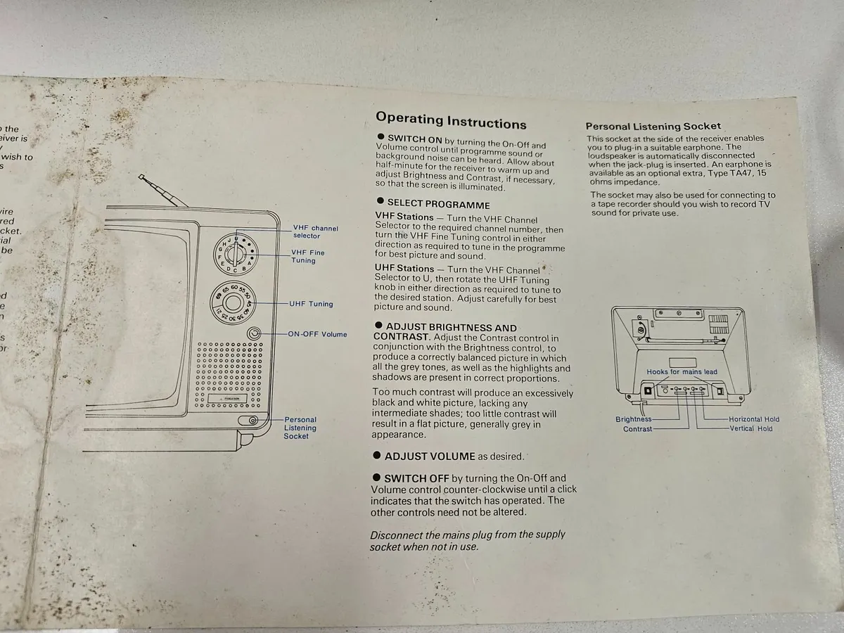 Vintage Black & White Television Ferguson CRT TV - Image 4