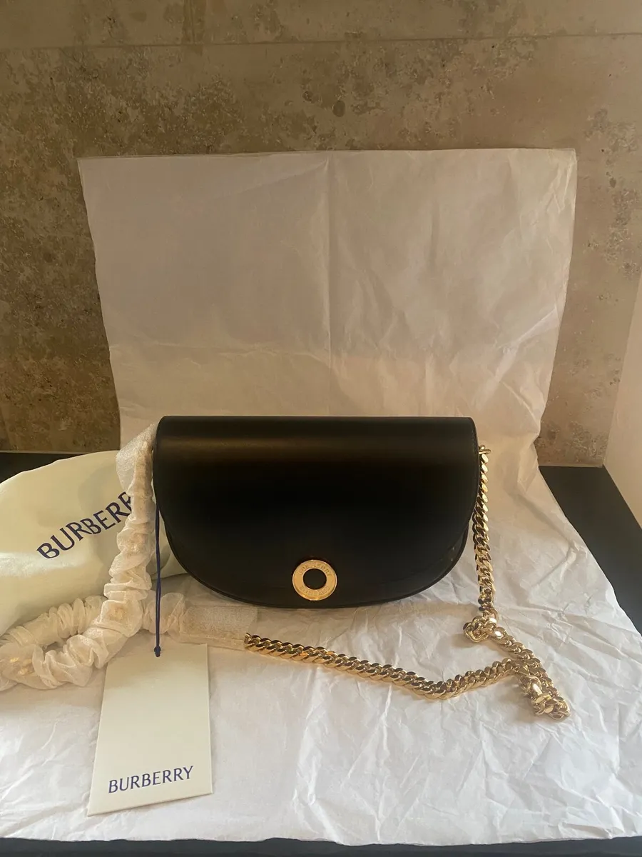 New Burburry Black Leather Handbag with Gold Chain - Image 1