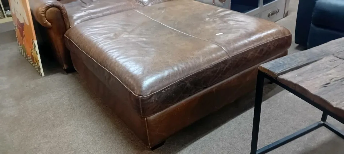 Large Brown Real Leather Ottoman