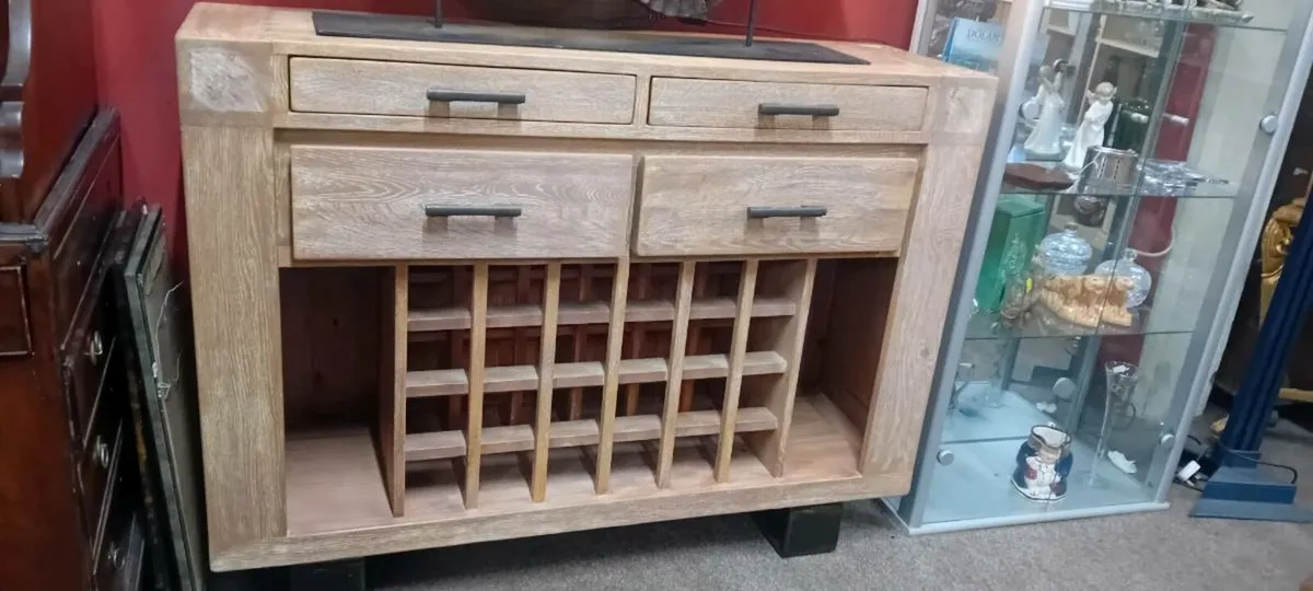 Limed Wood Sideboard With Wine Rack
