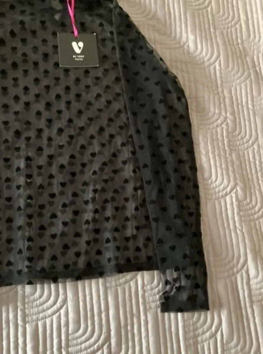 BY VERY Petite Black Chiffon Top Size 10 UK - Image 4