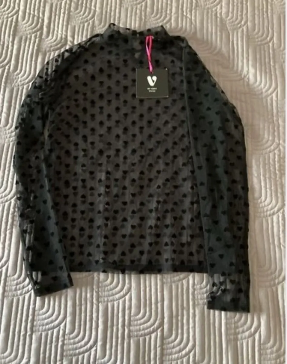 BY VERY Petite Black Chiffon Top Size 10 UK - Image 1