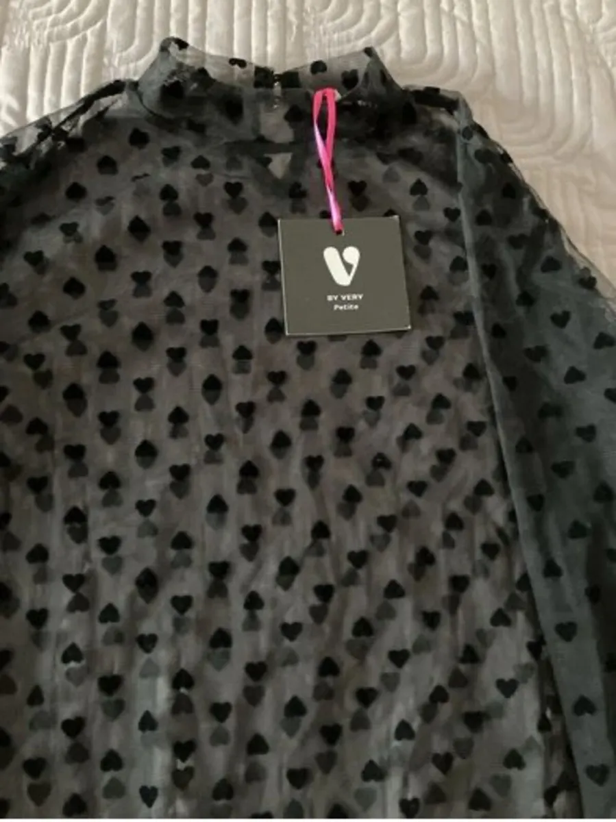 BY VERY Petite Black Chiffon Top Size 10 UK - Image 2