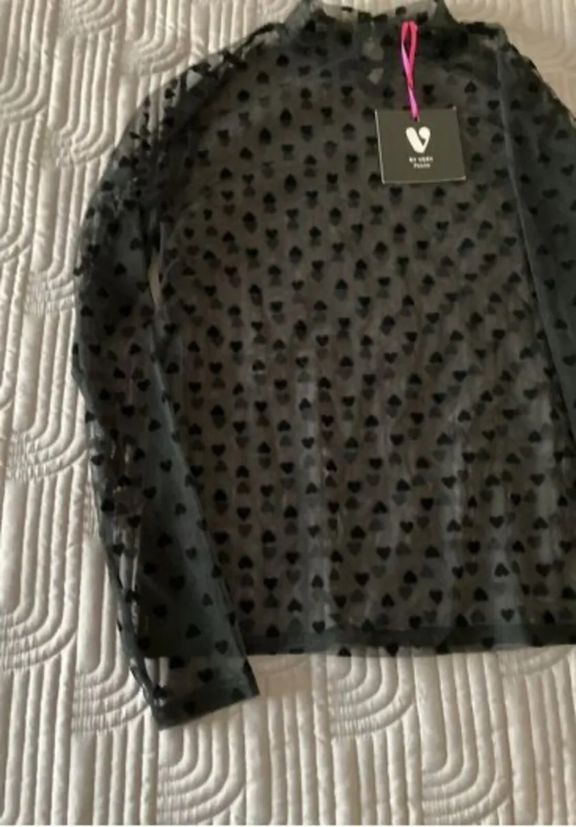 BY VERY Petite Black Chiffon Top Size 10 UK - Image 3