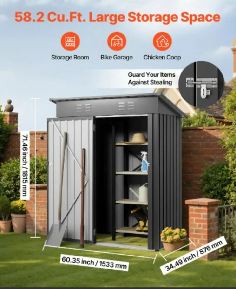 1533 x 876 x 1815 mm Metal Garden Shed, Storage - Image 2