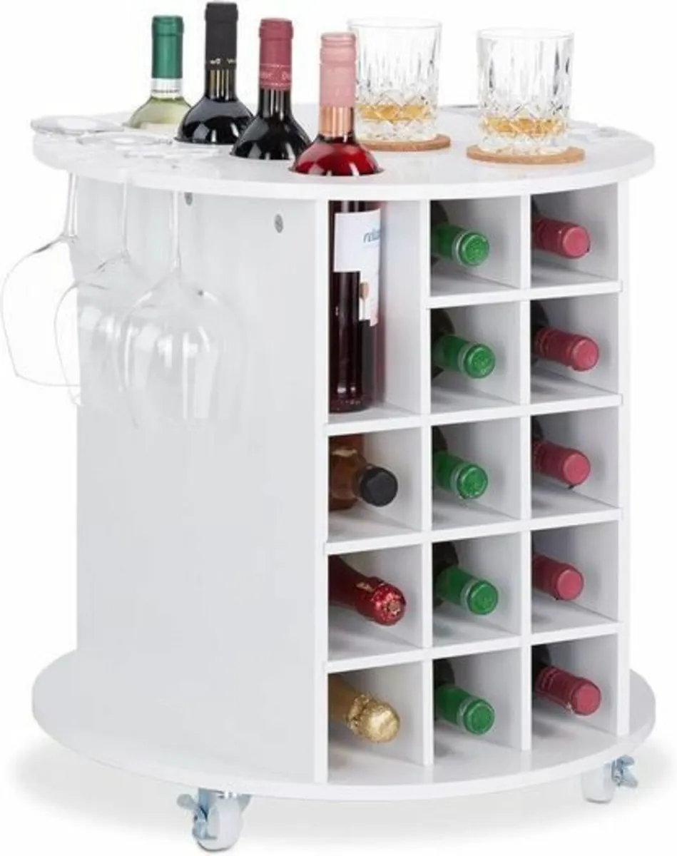 Rolling Bar on wheels wine rack & glass Holders - Image 1