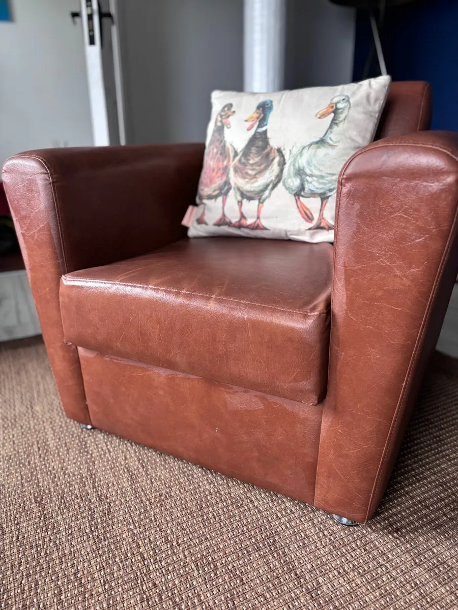 Brown Leather effect armchair - Image 1