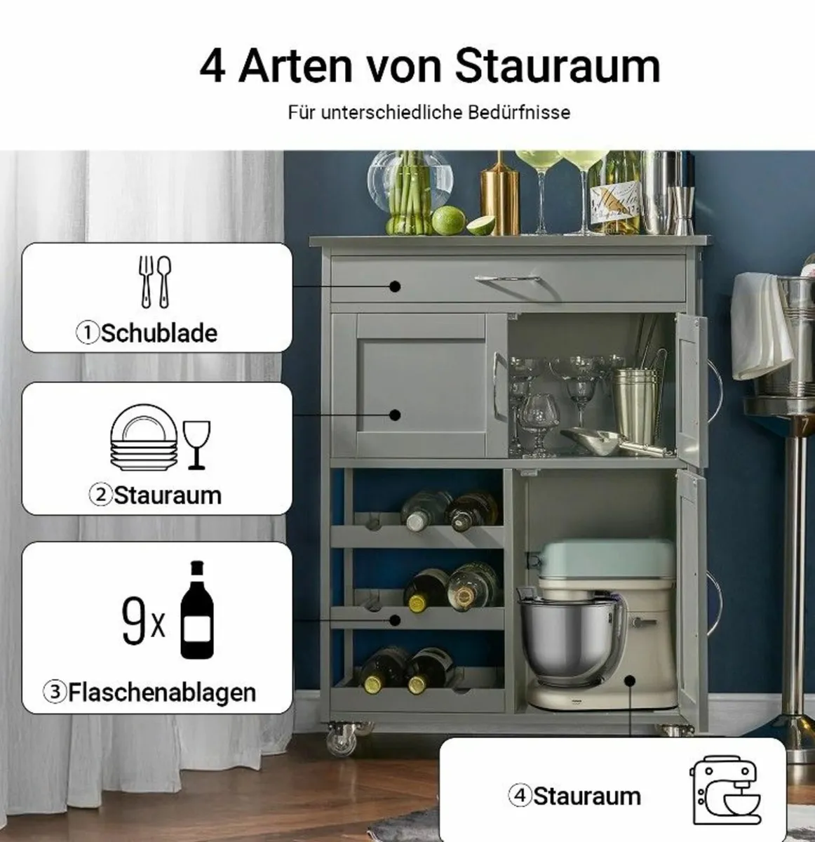 Kitchen Trolley Cabinet Portable - Image 2