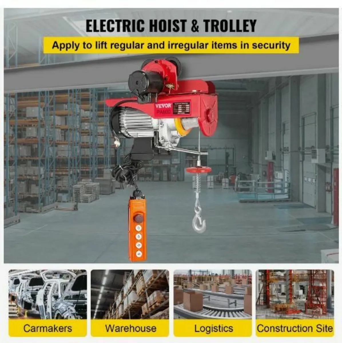 800Kg/1700Lbs Electric Trolley Hoist 1300W - Image 3