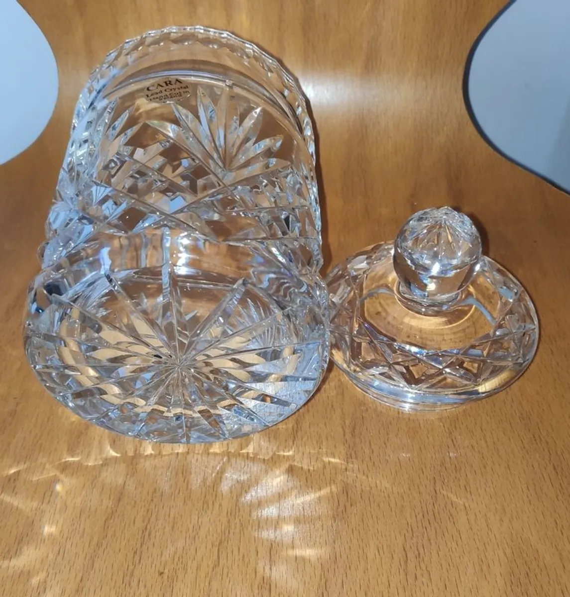 Cara lead crystal hand cut in Ireland biscuit/candy jar with lid - Image 2