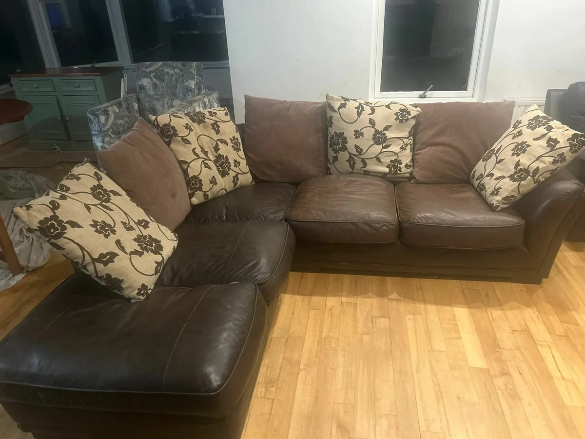 Brown Leather Corner Couch - Image 1