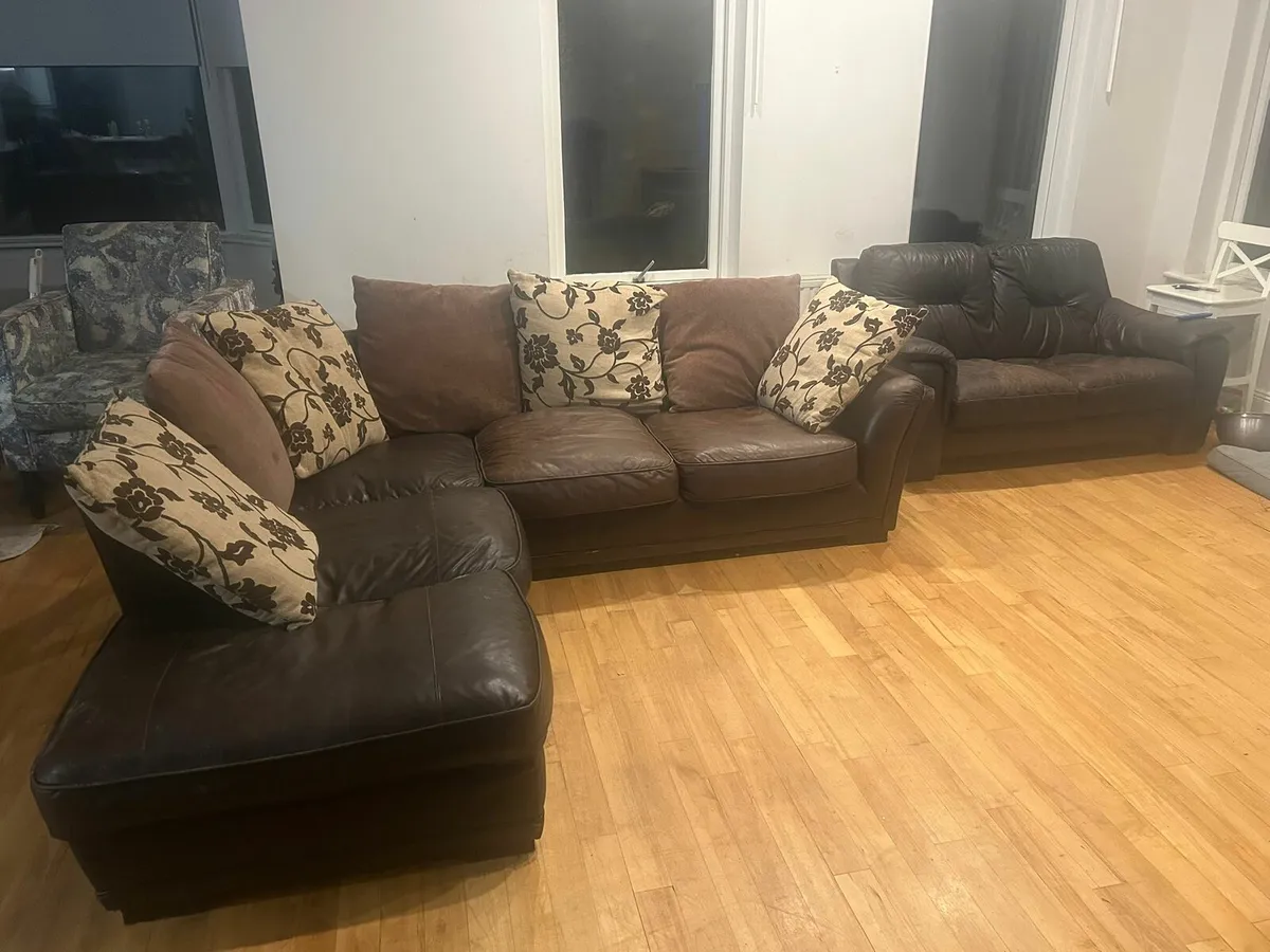 Brown Leather Corner Couch - Image 2