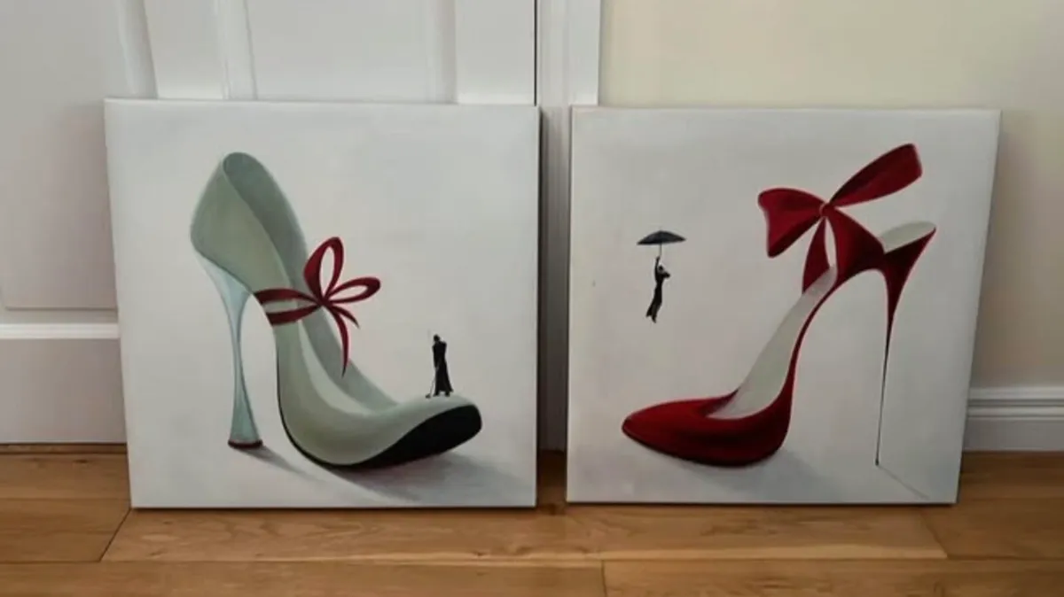 Two shoe images on canvas