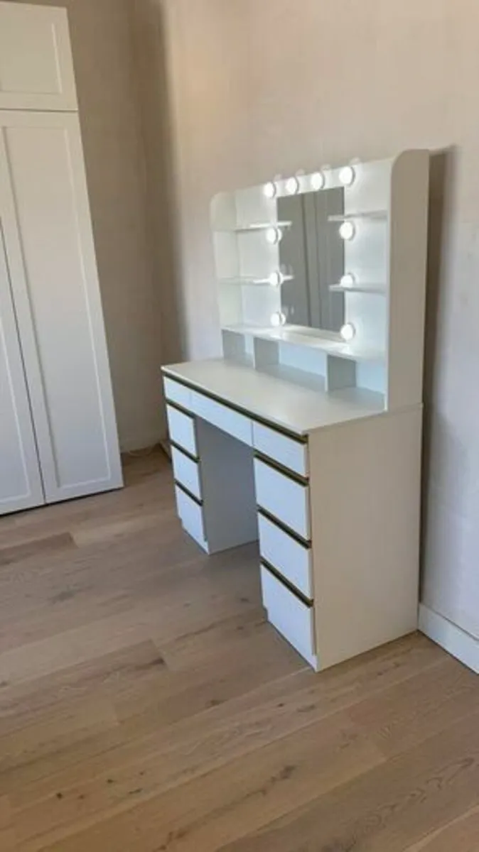 Dressing Table with LED Bulbs Mirror 9 Drawers & S - Image 4