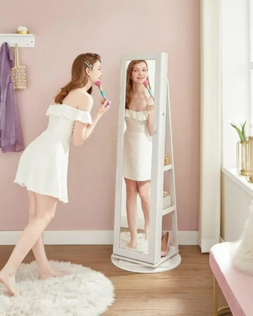 Jewellery Cabinet Mirror 360 deg Rotating Lockable - Image 1