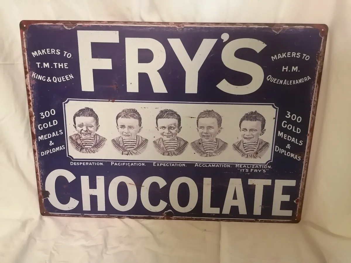 Old Style Vintage Fry's Chocolate Metal Wall Sign - Image 1