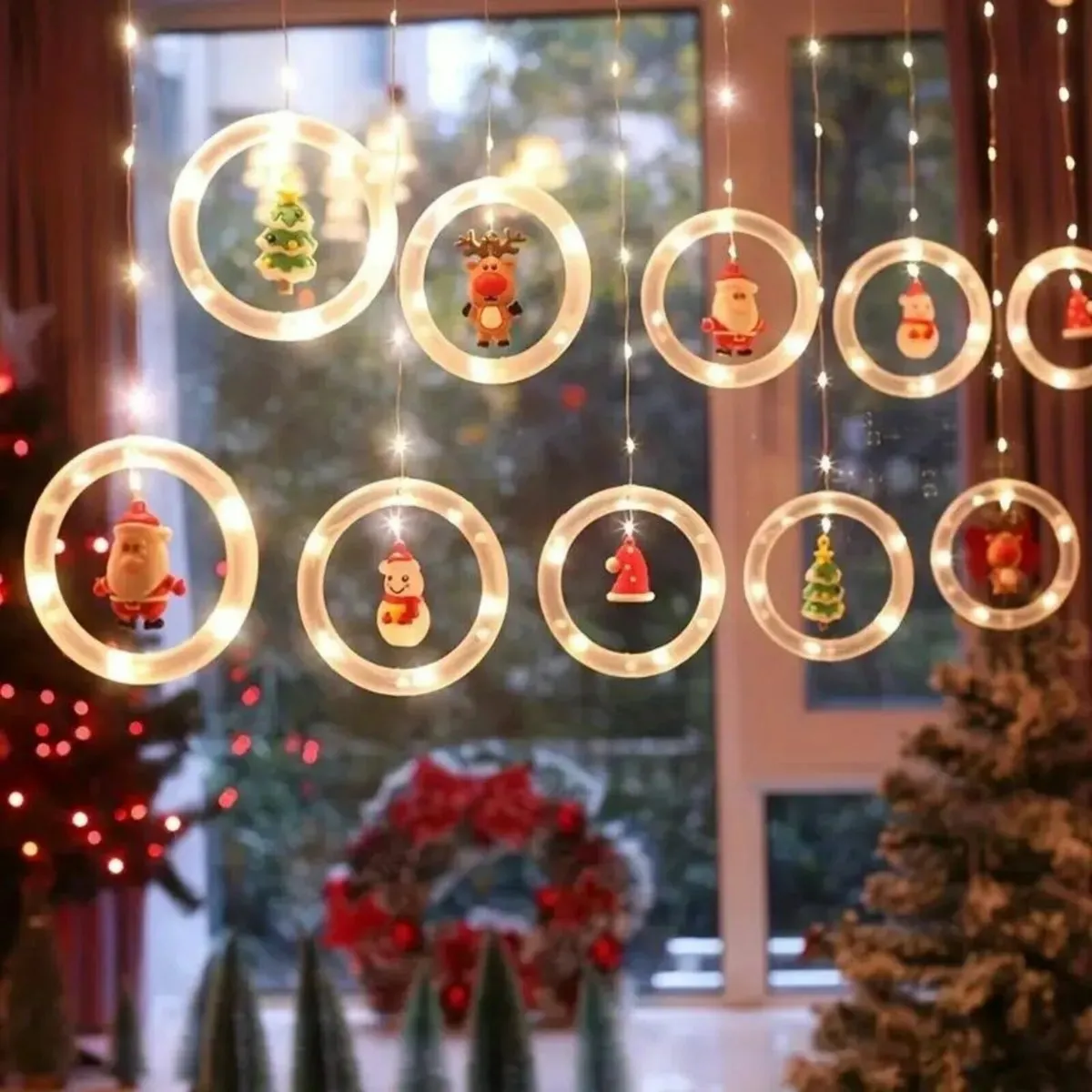 Christmas LED Curtain Lights Santa Reindeer - Image 1